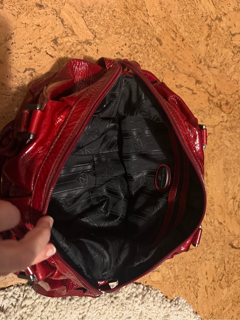Women's Red Leather Hobo Handbag with Top Handles - Picture 6 of 7
